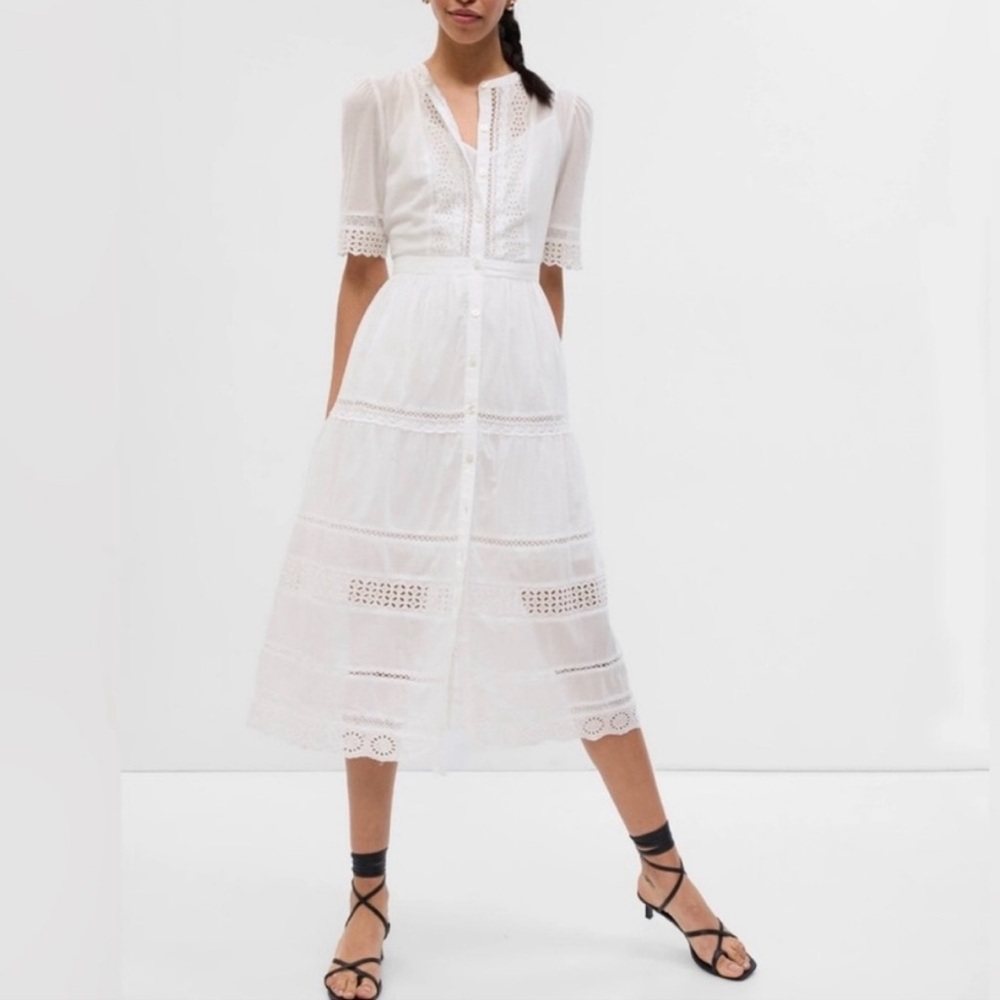 NWT Gap White Lace Short Sleeve Button Front Midi Dress Size Large Tall New